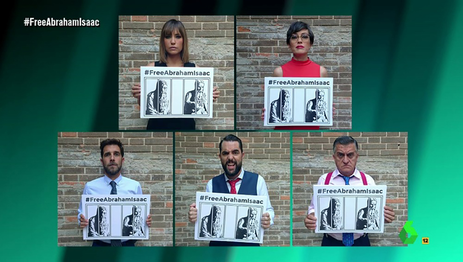 Temporada 12 (13-09-17) Súmate a la campaña de El Intermedio subiendo tu foto a las redes sociales con el cartel y el hashtag #FreeAbrahamIsaac