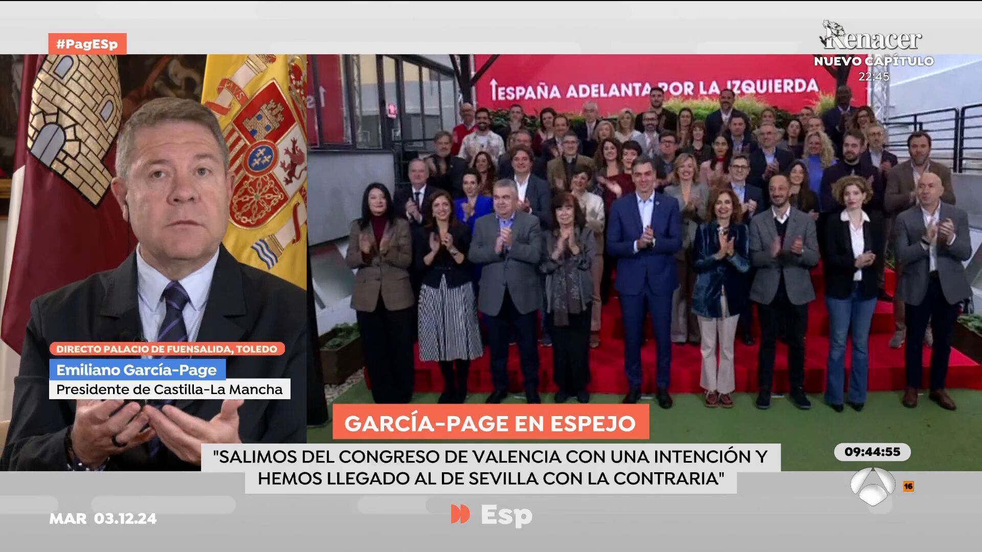 Diciembre 2024 (03-12-24) Emiliano García- Page, crítico con la actuación de Pedro Sánchez en el Congreso Federal del PSOE