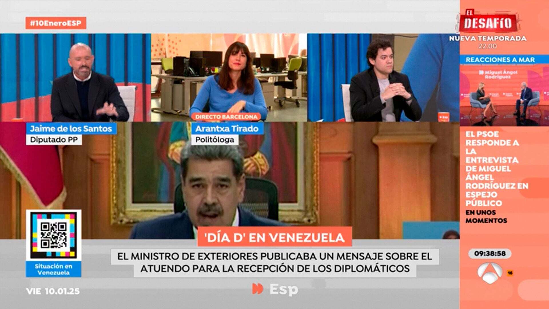 Enero 2025 (10-01-25) Tenso enfrentamiento entre Jaime de los Santos y Arantxa Tirado sobre el conflicto en Venezuela: 