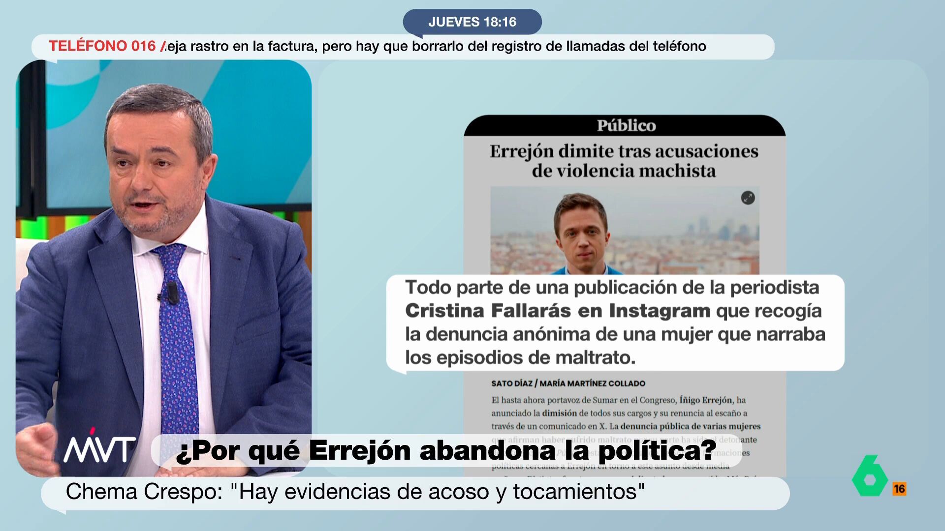 Octubre 2024 (24-10-24) Chema Crespo, sobre el abandono de Errejón a la política: 