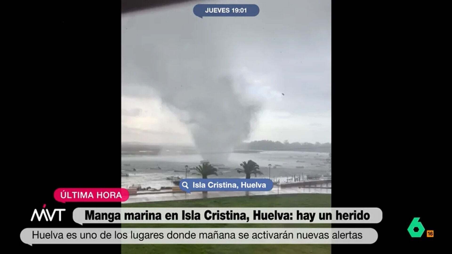 Octubre 2024 (31-10-24) La espectacular fuerza de una manga marina en Isla Cristina (Huelva) en plena DANA deja un herido