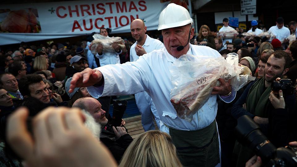 Subasta navideña de carne en el Reino Unido