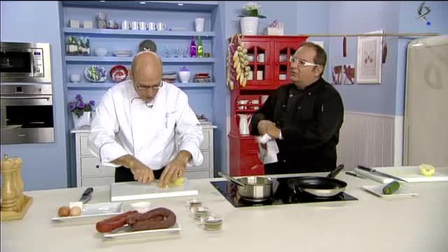 Milhojas de patatas y morcilla y rulo de cabra