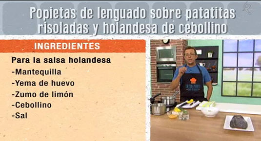 Popietas de lenguado sobre patatitas risoladas y holandesa de cebollino  (16/09/14)