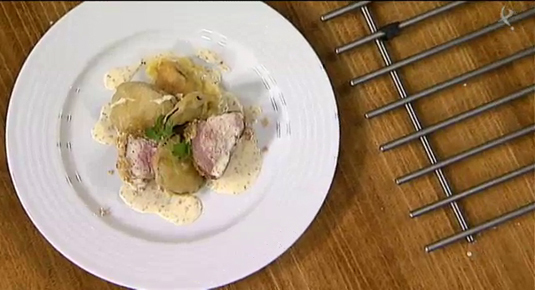 solomillo de cerdo gratinado con berenjenas en tempura (28/04/15)