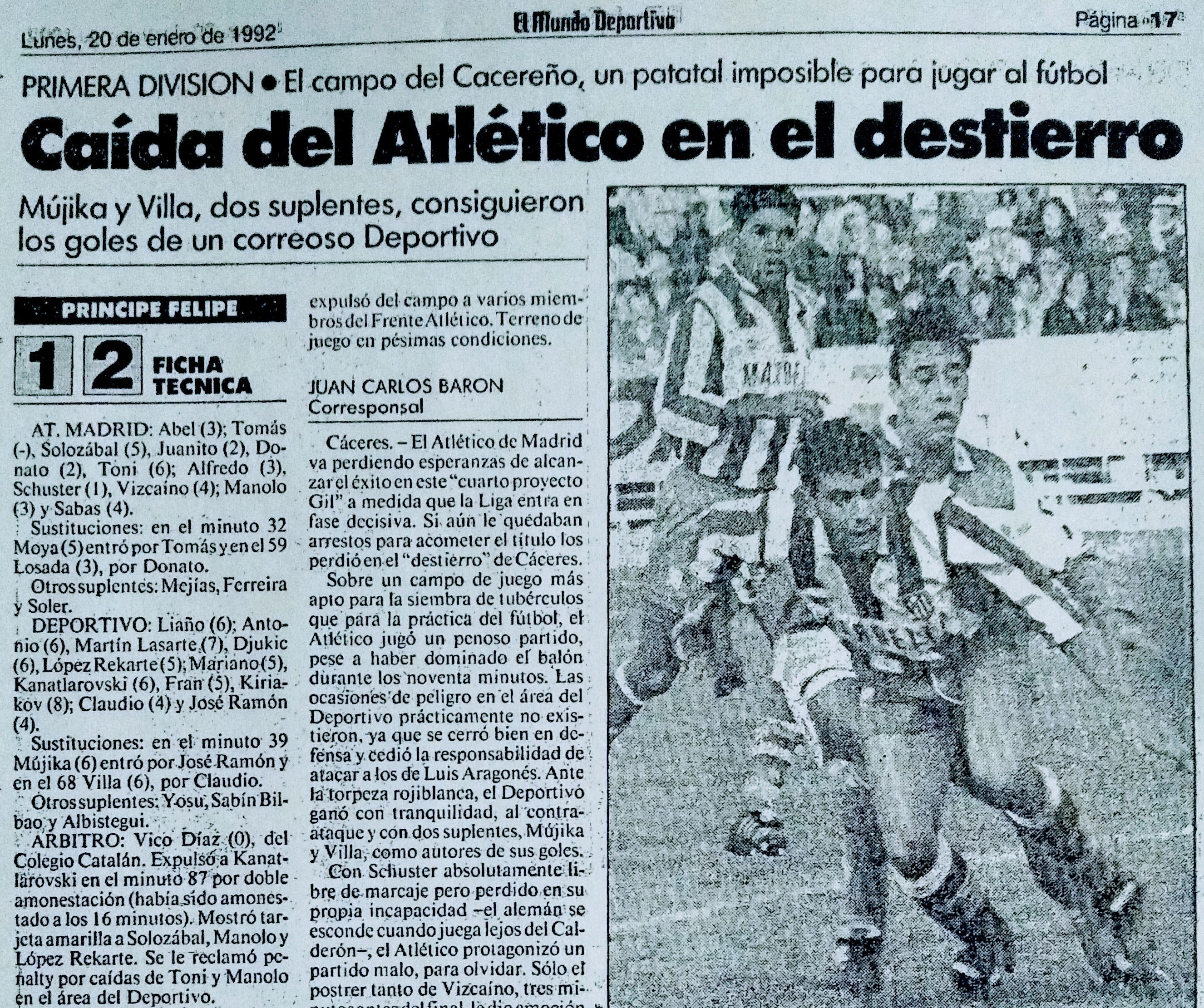 Cáceres acogió un Atlético-Deportivo, de Primera División, la temporada 91-92