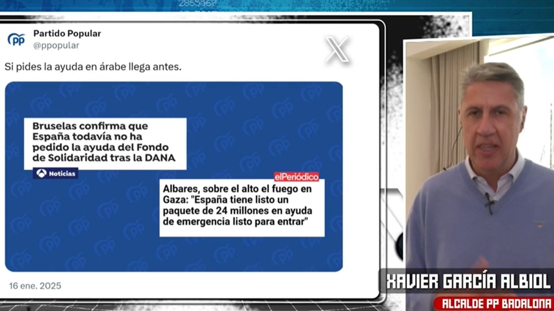 Especiales Albiol tacha de ''poco afortunado'' el tweet del PP que afirma que la ayuda a Gaza llega antes que la de la DANA - Top Vídeos 17/01/2025