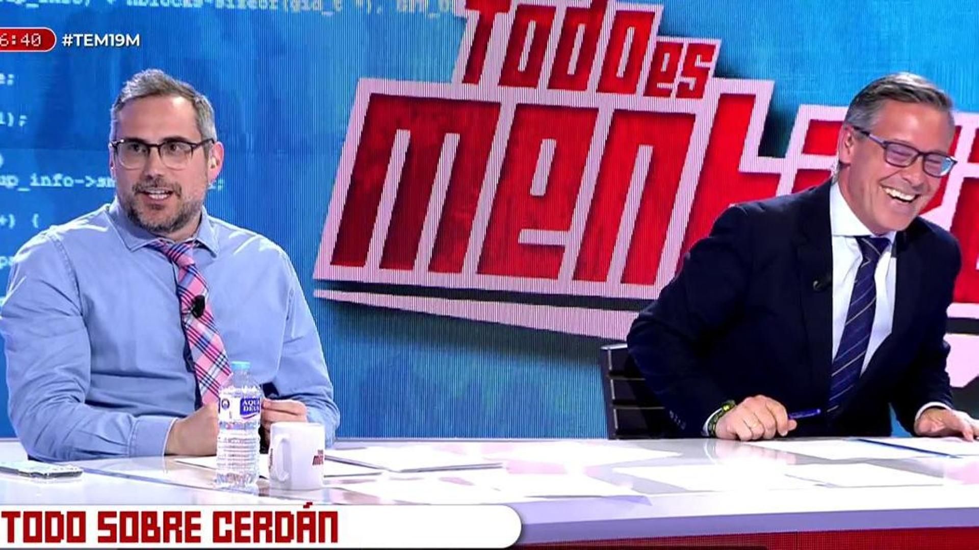 Especiales El zasca de Alfonso Serrano a Pere Aznar al hacer un chiste sobre la corrupción: 