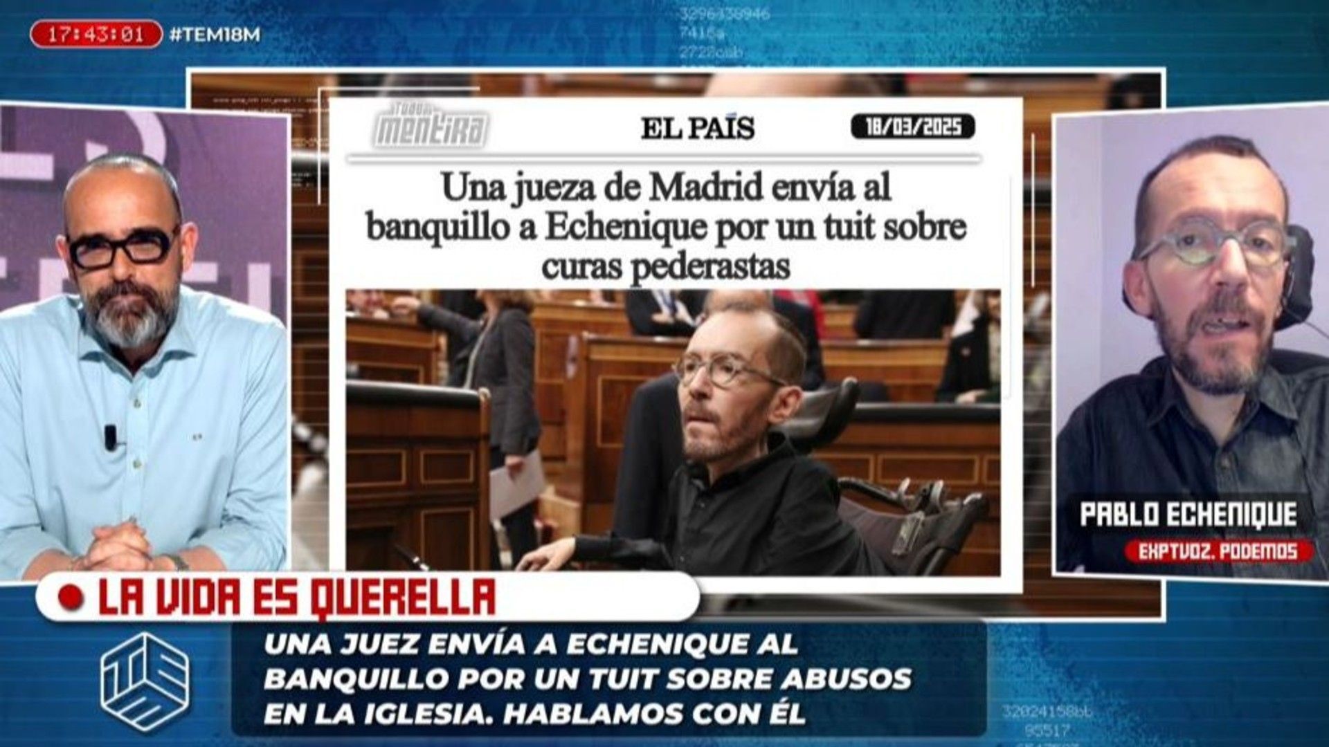 Top Vídeos Pablo Echenique responde a la denuncia de Abogados Cristianos por un tuit sobre abusos en la Iglesia: 