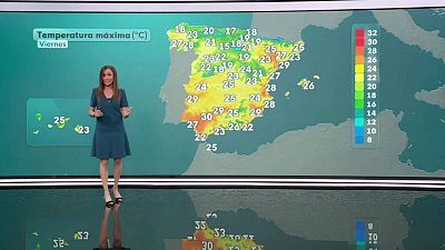 Aumento generalizado de las máximas en la Península y Baleares, notable en interiores del noroeste
