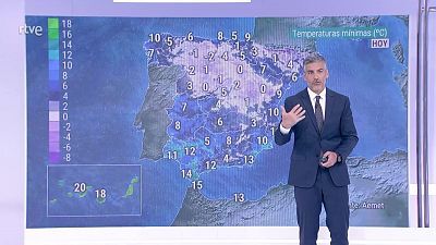 Cielos nubosos o cubiertos en la vertiente cantábrica, alto Ebro, norte de la Ibérica y Pirineos y probables precipitaciones en el Cantábrico oriental, Pirineos y norte de Galicia