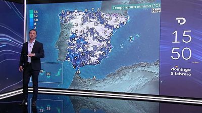 Heladas en zonas del centro, norte y sureste peninsular. Intervalos de viento fuerte en el Ampurdán, Menorca, costa de Galicia y Estrecho