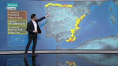 Intervalos de viento fuerte en la costa de Galicia, Cantábrico y área mediterránea