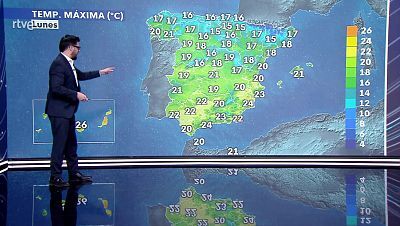 Las máximas tienden a descender en el Cantábrico y norte de Galicia, aumentando en el resto