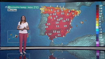 Las temperaturas máximas subirán en la mitad oeste de la Península, y las mínimas subirán en Baleares y en la mitad sur y la mitad este peninsulares