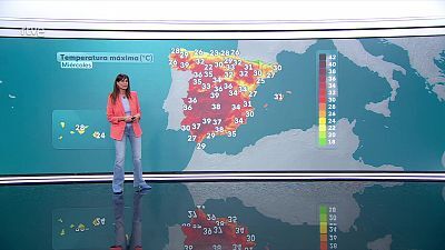 Máximas en ascenso en mitad norte peninsular, sudoeste de Andalucía, interiores del tercio este y Baleares