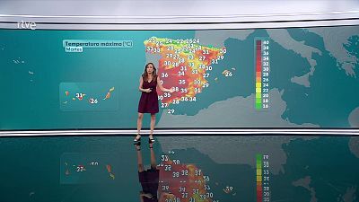 Máximas en descenso en mitad sur peninsular, Alborán y Mallorca, más en la costa del Sol e interior sudeste