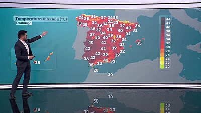 Máximas muy elevadas en zonas de Galicia, meseta norte, nordeste, mitad sur peninsular y Baleares