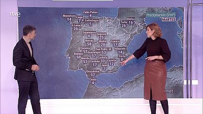 Precipitaciones localmente fuertes o persistentes en el oeste de Galicia y de la meseta Sur, sur del sistema central occidental