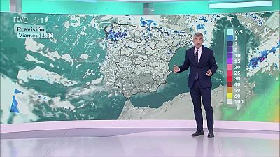 Precipitaciones localmente fuertes y acompañadas de tormenta, sin descartar granizo, en el tercio este, las mesetas y Galicia