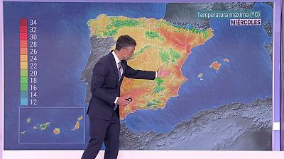 Probabilidad de chubascos en el interior de la mitad norte y tercio este peninsulares, Mallorca y Menorca