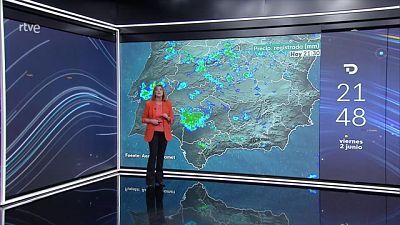 Probabilidad de chubascos y tormentas localmente fuertes en buena parte del interior peninsular y Baleares