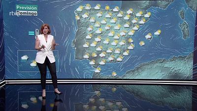 Probabilidad de chubascos y tormentas localmente fuertes en el interior de la mitad norte, mitad este y Baleares