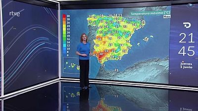 Probabilidad de chubascos y tormentas localmente fuertes en el interior de la mitad norte y tercio este peninsulares y en Baleares