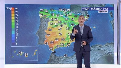 Probables intervalos de viento fuerte del suroeste en litorales de Galicia al principio.