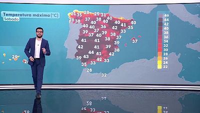 Temperaturas elevadas en la mayor parte de la Península, Baleares y Canarias alcanzando los 40 grados.