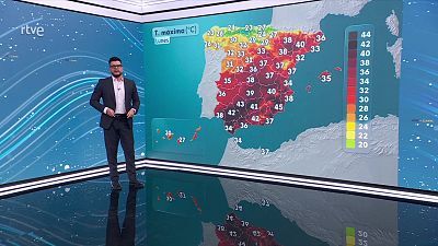 Temperaturas elevadas en la mayor parte de la Península,  en zonas de Baleares y Canarias,  y en interiores de Valencia y Murcia
