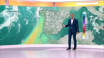 Temperaturas  elevadas en la mitad sur de la Península, meseta norte,  Galicia,  y en zonas de Canarias y de Baleares