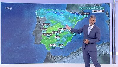 Temperaturas máximas elevadas en valles del suroeste peninsular, medio Ebro y en puntos del interior sur de Valencia