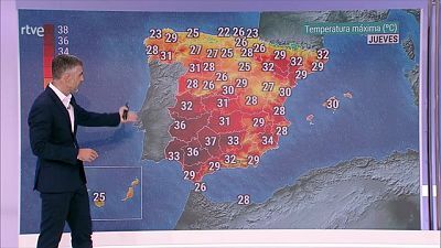 Temperaturas máximas en aumento en general, exceptuando el extremo sureste peninsular, Baleares y Canarias