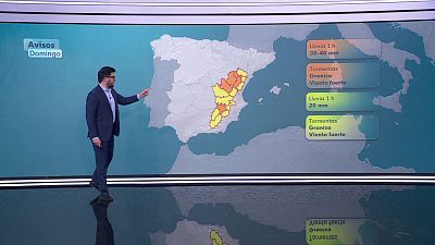 Tormentas y chubascos fuertes en el sistema Ibérico oriental, este de la meseta Sur y sierras del sureste