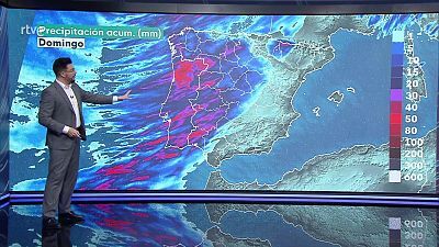 Viento fuerte del suroeste en los litorales de Galicia y Cantábrico, con rachas muy fuertes en amplias zonas del noroeste peninsular y Pirineos