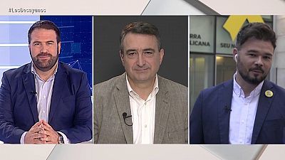 de TVE - Jon Iñarritu (EH Bildu); Aitor Esteban (PNV) y Gabriel Rufian (ERC)