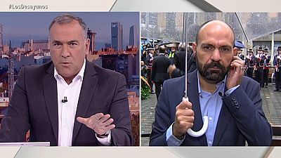 de TVE - Marcel Mauri, vicepresidente de Ómnium Cultural, Gaspar Llamazares, excoordinador general de Izquierda Unida y líder de Actúa, y Fernando Sánchez Costa, presidente de Sociedad Civil Catalana