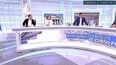 de TVE - Portavoces parlamentarios del Partido Popular (Rafael Hernando), PSOE (Margarita Robles) y Unidos Podemos (Irene Montero) y el secretario general de Ciudadanos (José Manuel Villegas)