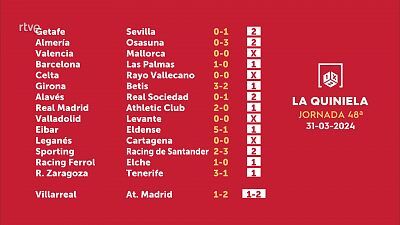 Sorteo de la Quiniela del 02/04/2024 - Jornada 48