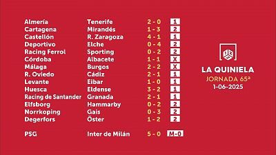 Sorteo de la Quiniela del 02/06/2025 - Jornada 65