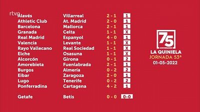 Sorteo de la Quiniela del 03/05/2022 - Jornada 53