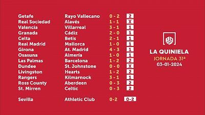 Sorteo de la Quiniela del 05/01/2024 - Jornada 31