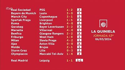 Sorteo de la Quiniela del 08/03/2024 - Jornada 43