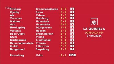 Sorteo de la Quiniela del 09/07/2024 - Jornada 65