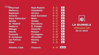 Sorteo de la Quiniela del 10/01/2023 - Jornada 33