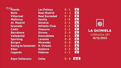 Sorteo de la Quiniela del 12/12/2023 - Jornada 25