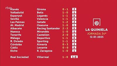 Sorteo de la Quiniela del 14/01/2025 - Jornada 34