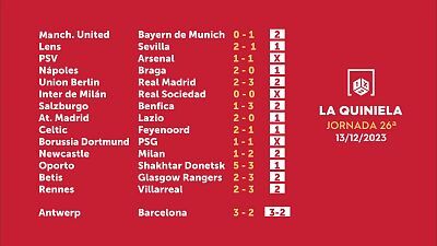 Sorteo de la Quiniela del 15/12/2023 - Jornada 26