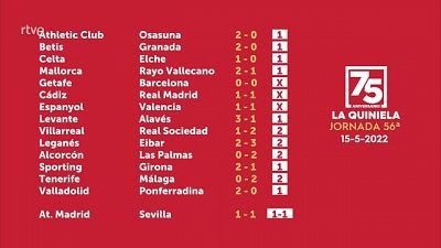 Sorteo de la Quiniela del 16/05/22 - Jornada 56